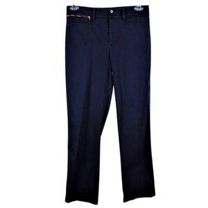 Ralph Lauren Pants Straight Leg Flat Front Mid Rise Gold Accent Blue Womens 8